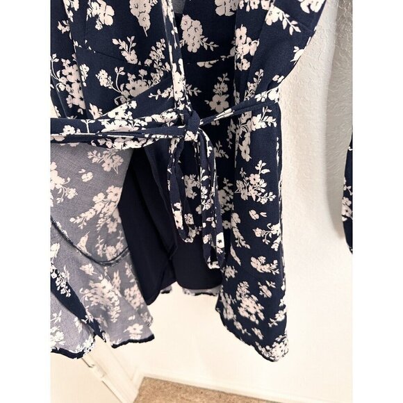 Blue Rain Navy and White Floral Mini‎ Wrap Dress. Romantic, Vacation, Holiday. M - Picture 4 of 8